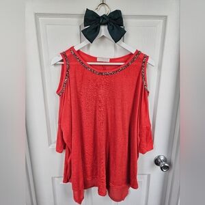 Flamant Rose Cold-Shoulder Top – Coral – Size M